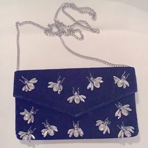 Navy~Velvet~BUG crystal-embellished~Clutch/Purse